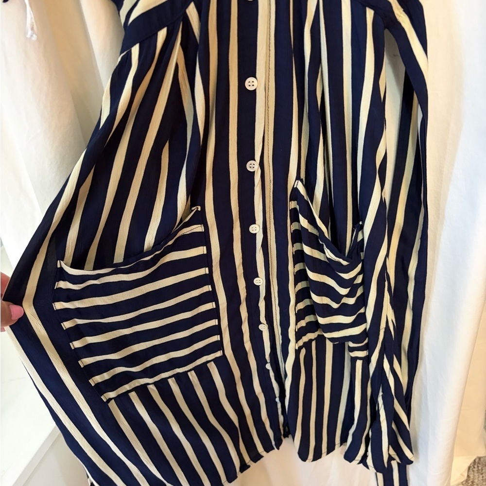Faithful The Brand Milan Midi Dress Navy Mazur Striped size 4 - Picture 4 of 11